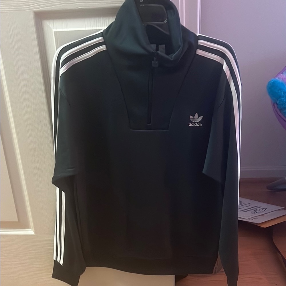 Adidas Green and White Half-Zip Pullover